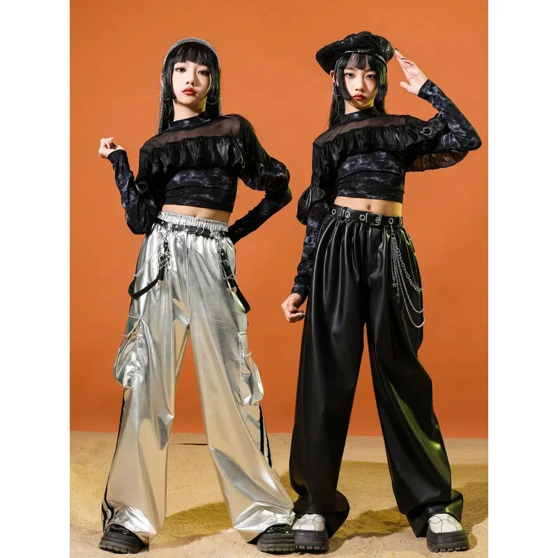 

Children's Jazz Dance Costume Silver Tassel Crop Tops Set For Girls Hip Hop Street Dance Performance Costume