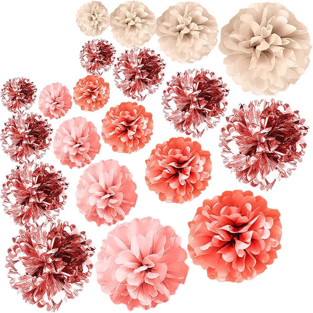 

6Pcs 25cm Rose Gold Party Decorations Pink Tissue Pom Poms Flowers Birthday Party Decor Baby Bridal Shower Wedding Backdrop