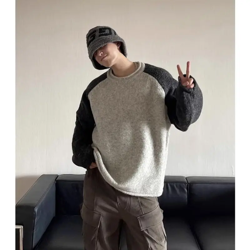 

Winter Korean Retro Sweater for Men, Winter Japanese Style Lazy Retro Loose Sweater 2024 New High-end Couple Coat Tops