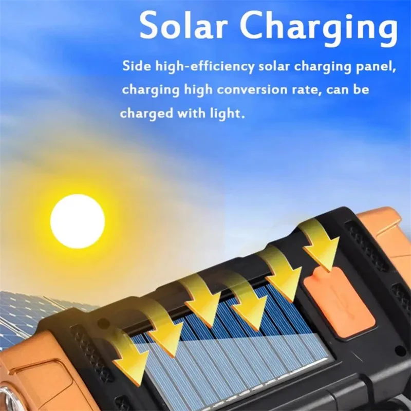 Imagem -06 - Portátil Poderoso Solar Usb Lanterna Recarregável Luz Led com Cob Luz de Trabalho Carga Engrenagem Telefone Móvel Camping Lâmpada