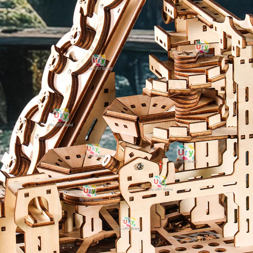 Ury 3D-Holzpuzzle, elektrisches Trackgerät, Marmor-Lauf-Set, Gegenstrom, Kompass, Modell, Wissenschaft, Ball, Labyrinth, Montage, Geschenk für Kinder
