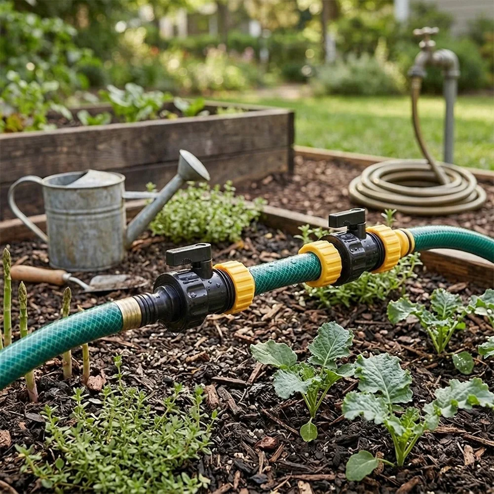 2 Piece 1/2 Inch Garden Hose Inline Shut-Off Valve Set for Connecting and Regulating Water Pipes in Outdoor Settings