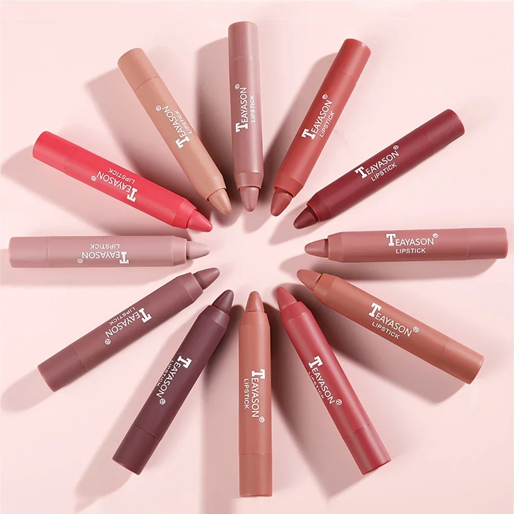 Lápiz labial mate de terciopelo, 12 colores, resistente al agua, de larga duración, lápiz labial rojo Sexy, taza adhesiva, maquillaje, tinte labial, cosmético