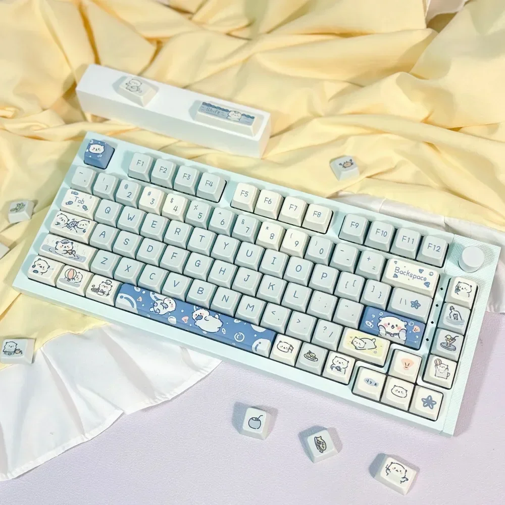 Teclado mecânico azul e branco Keycaps, material PBT, mar pequeno do selo, 95 chave MDA