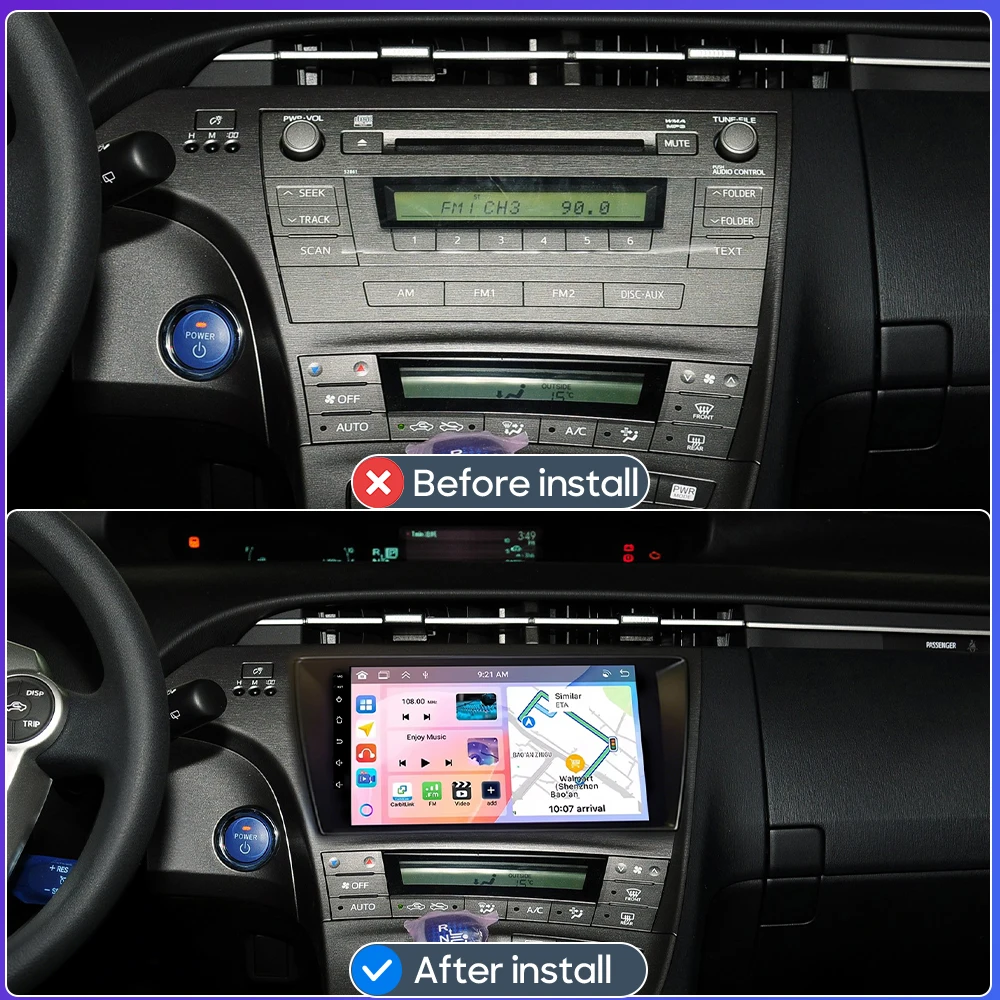 Android 15 Car Radio Multimedia Video Player For Toyota Prius XW30 LHD 2009 2010 2011 - 2015 Carplay Stereo Navigation GPS 2din