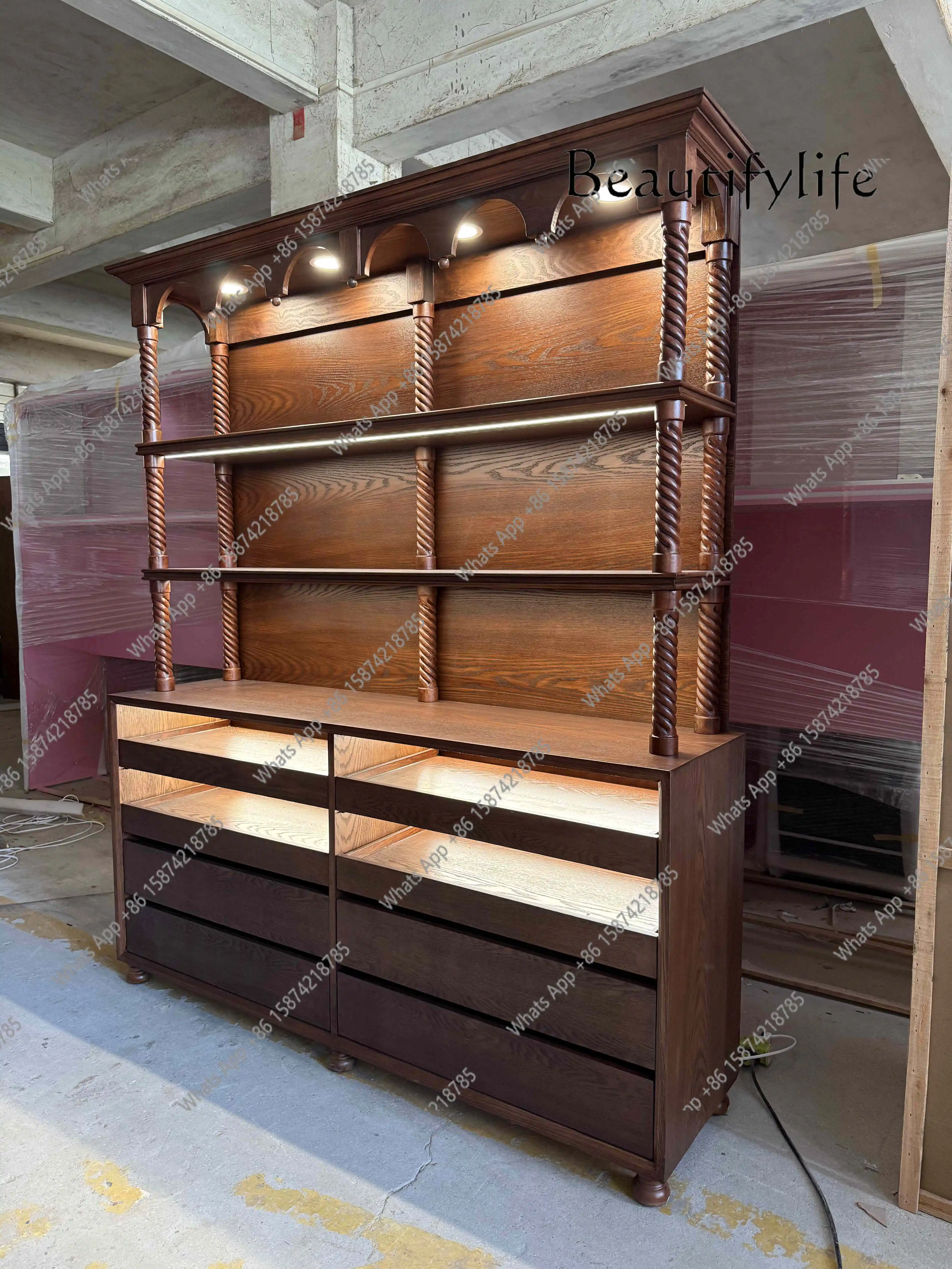 

FR Medieval display cabinet, jewelry cabinet, multi-functional product display, European retro multi-layer cabinet