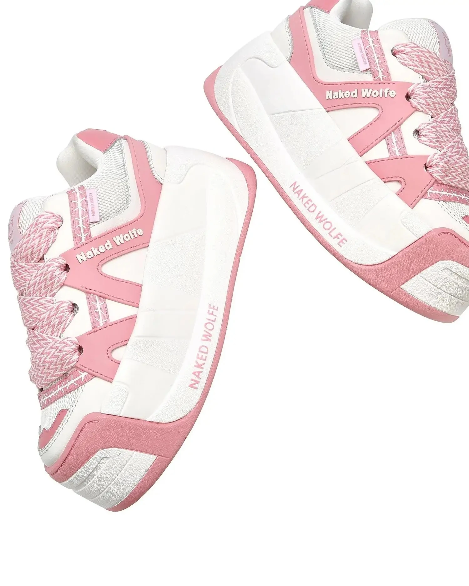 Women\'s Naked Shoes Wolfe Slider Baby Pink Sneakers Lace-up Flatform