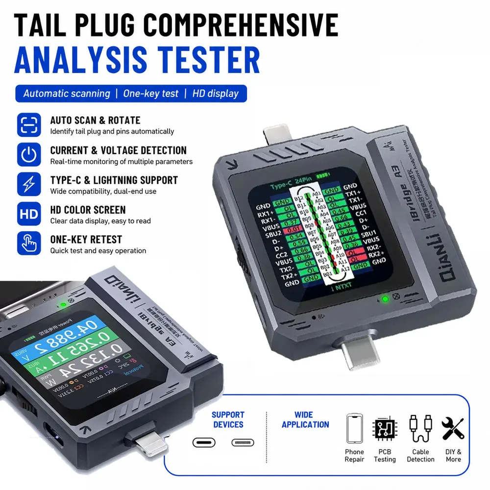 QianLi iBridge A3 Charging Port Tester Type-C Tail Plug Comprehensive Analysis Tool for Phone Interface Fault Detection Repair
