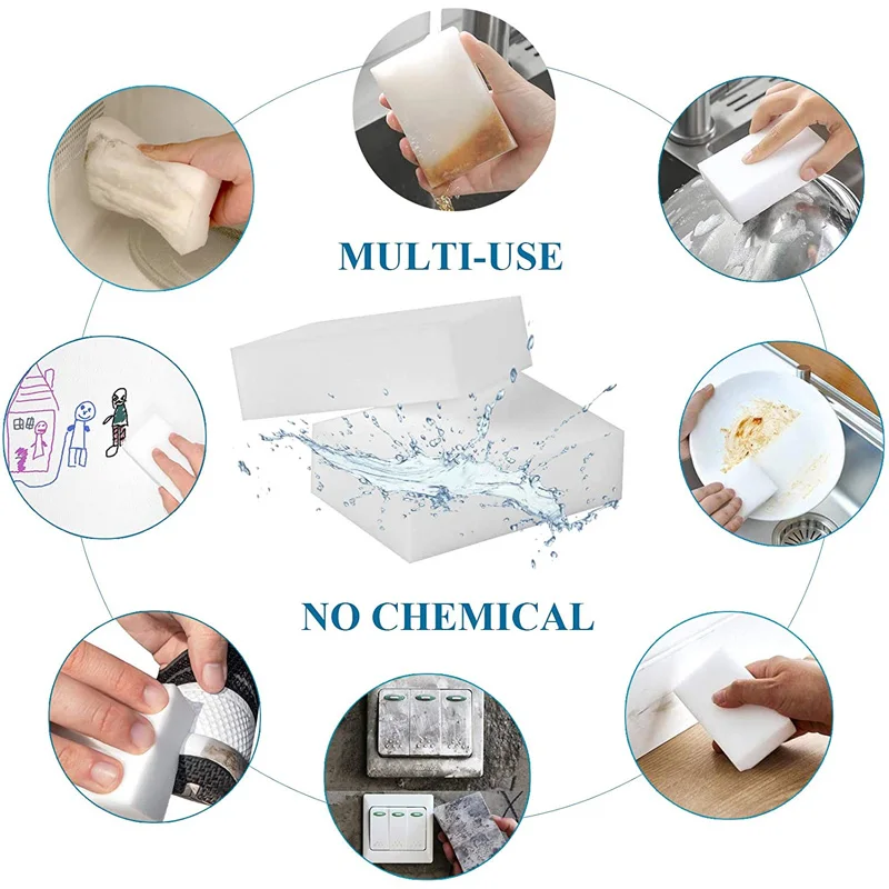 100*60*20mm White Sponge Eraser Melamine Sponge Cleaner Multi-Functional Kitchen Bathroom Shoes Keyboard Cleaning Tools