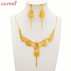 Luxury Indian Jewellery Earrings Necklace Jewelry Sets For Women Dubai Gold Color African Arabic Wedding Bridal Party Gifts