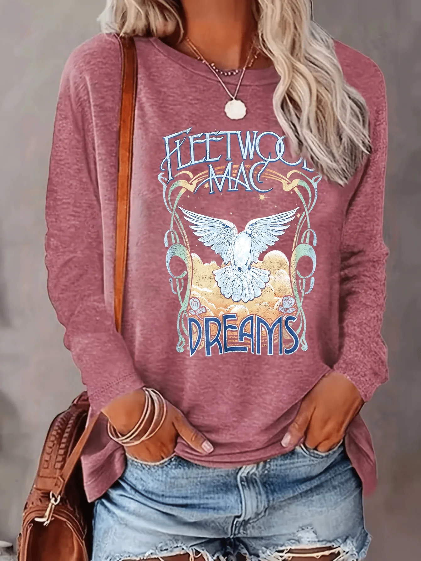 Women's Animal Print Long Sleeve T-Shirt round Neck Casual Comfortable Autumn Top with Letter Pattern