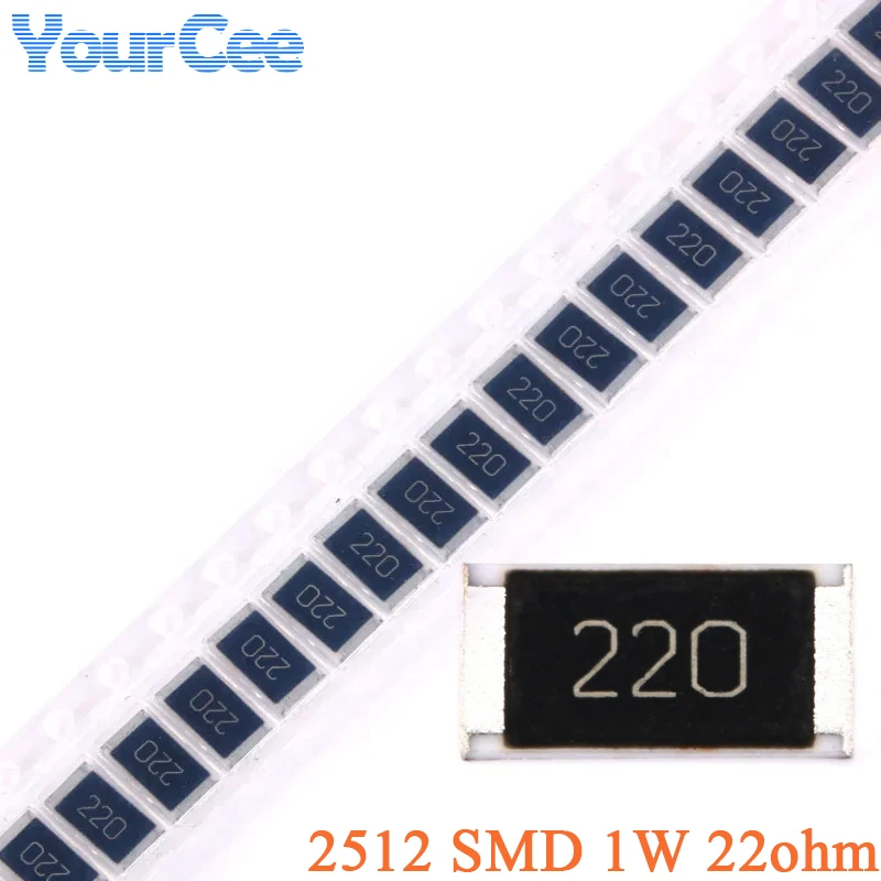 100 szt./10 szt. Rezystor chipowy SMD 22 Ohm 2512, 22 Ohm 22R 220 1W 5%, elektroniczny element pasywny, rezystancja
