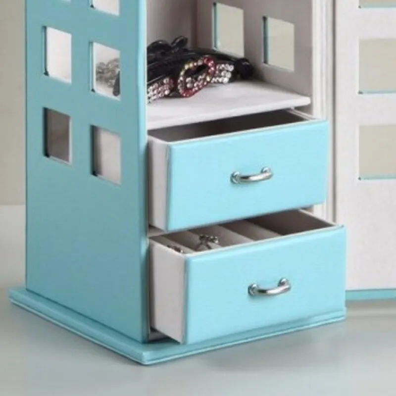 2025 جديد ريترو البريطانية كابينة الهاتف صندوق مجوهرات 11.5 "طويل القامة الأزرق الجلود رائعة مجوهرات حقيبة للتخزين منظم الزخرفية