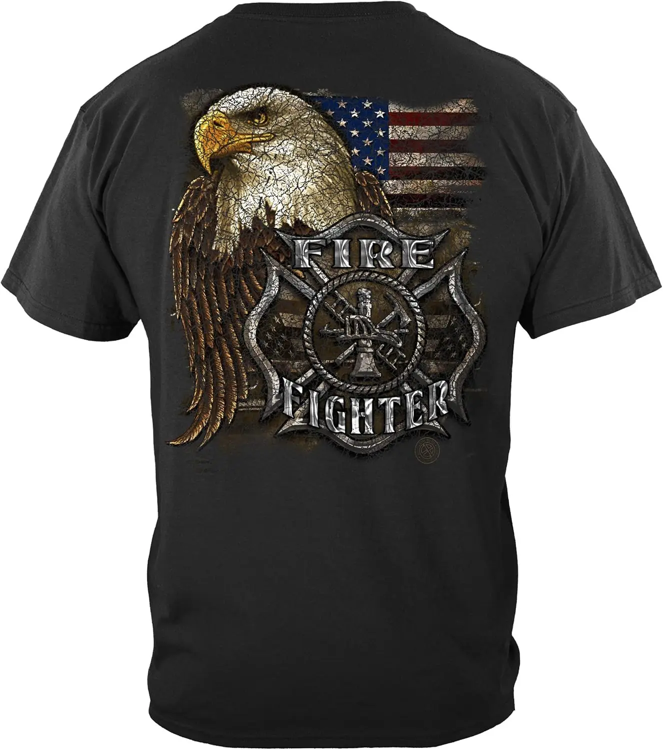 Firefighter Short Sleeve Shirts, 100% Cotton Casual Mens Shirts, Eagle & Flag Firefighter T-Shirts for Men or Women (Large)