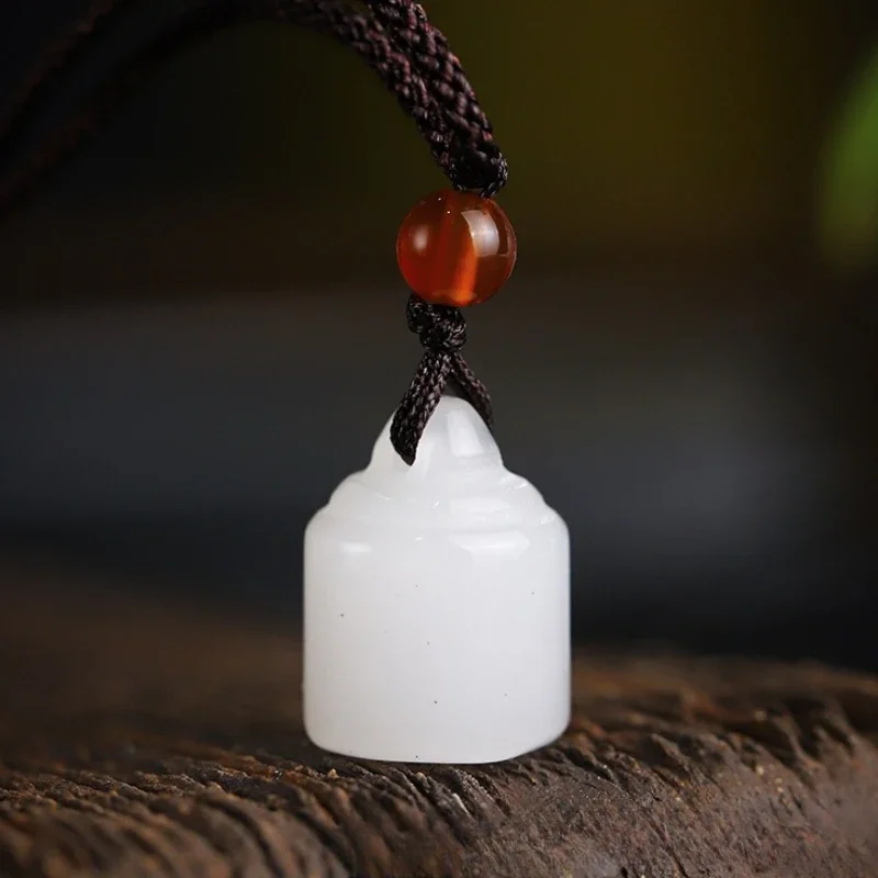 Natural Gold Wire White Jade Small Seal Pendant Peace Ruyi Men's and Women's Jade Necklace Personality Exquisite Jewelry Gifts