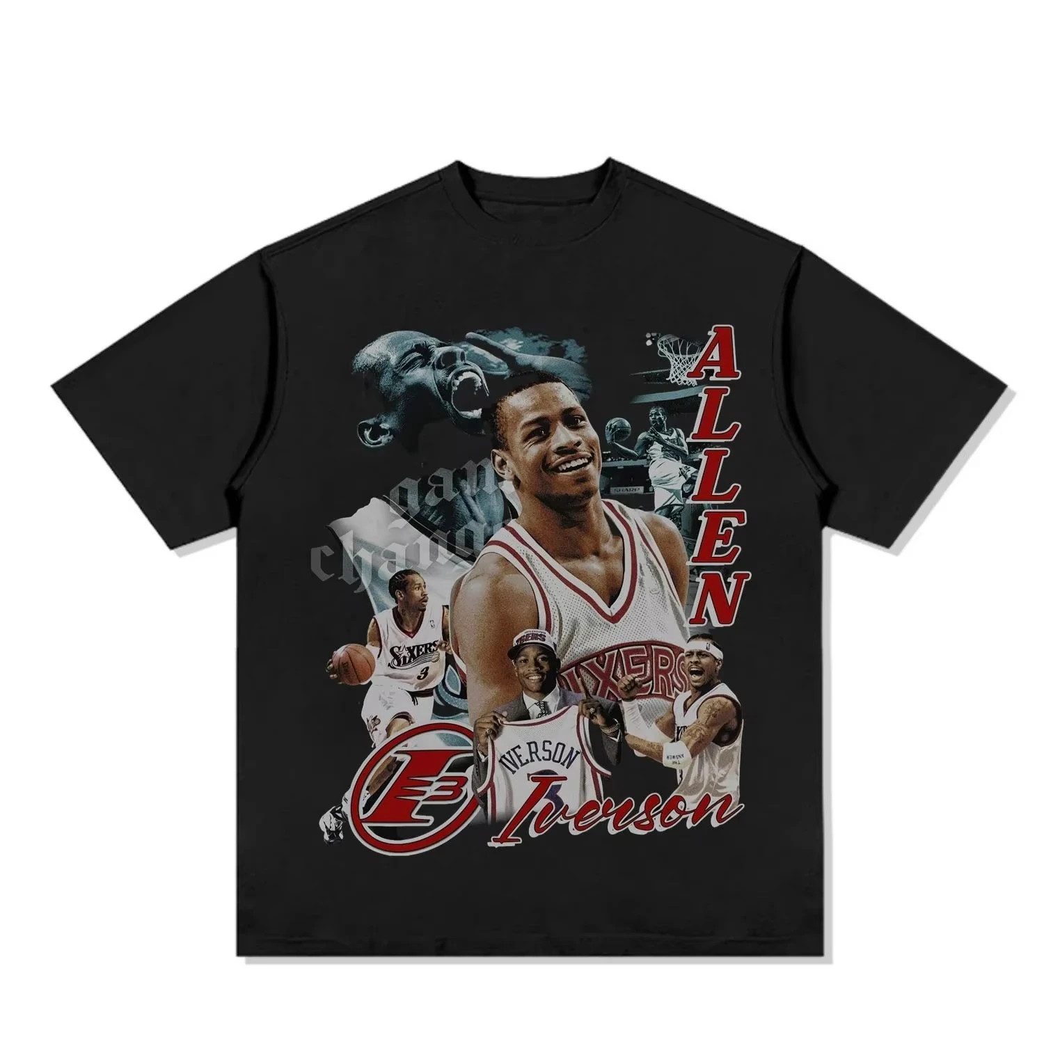 

Летняя винтажная хлопковая футболка с принтом Iverson, американская уличная мода, топ с короткими рукавами, футболка для взрослых, футболка для фанатов баскетбола