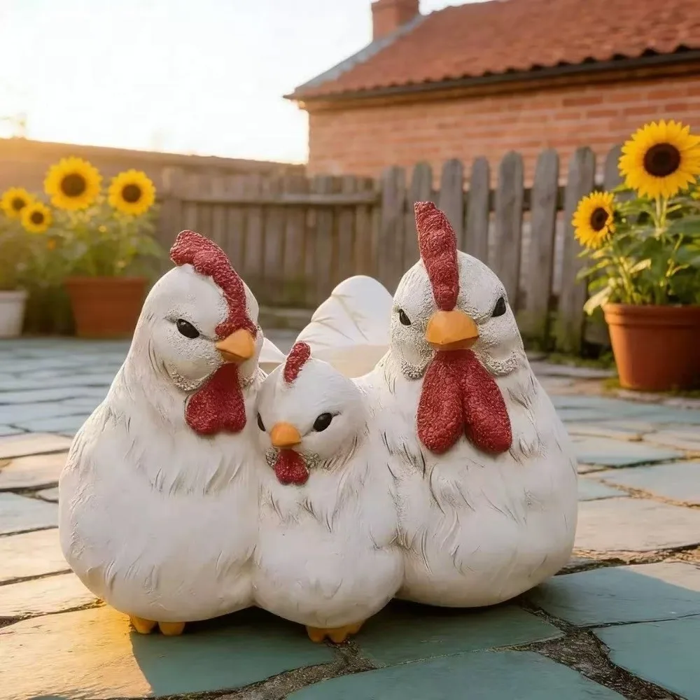 

Handicrafts Decoration Chicken Family Flowerpot Yard Ornaments Funny Chicken Figurine Farmhouse Style Resin Plant Pot Kitchen