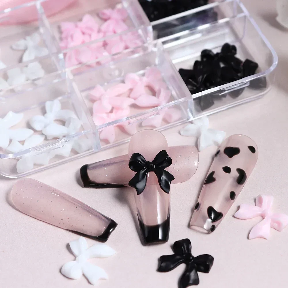 30pcs Ribbon Resin Bow Nail Charm Parts 3D Rhinestone Nail Art Decoration Accessories Supplies for DIY Korean Manicure Designs