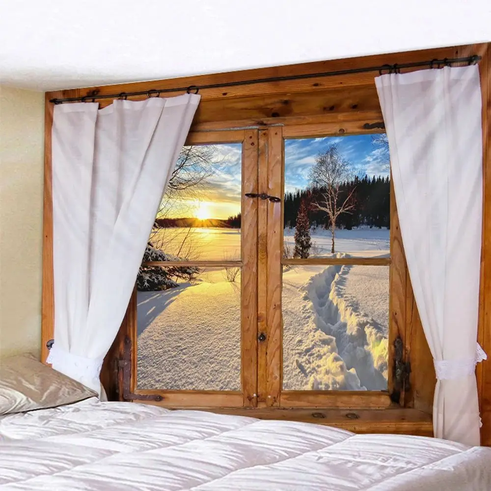 VIKAMA Boho Sunrise Tapestry Wall Hanging Landscape Art Forest Beach Gift for Living Room Decor