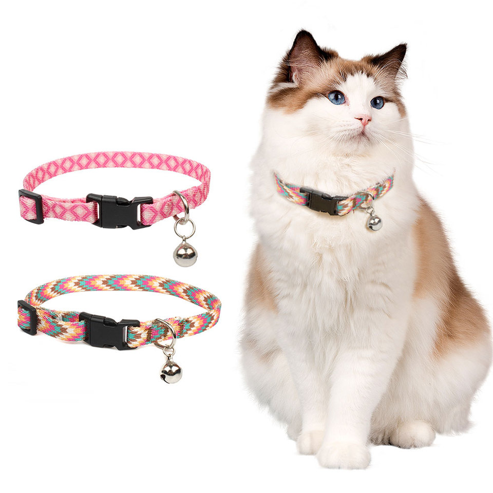  Cute Cats Collar With Bell Adjustable Kitten And Puppy Lead Collars Colorful Printed Fashion Pet Small Dogs Products 