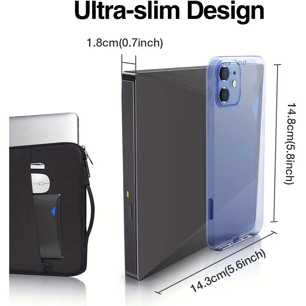 Lecteur CD et DVD externe USB 3.0 Type-C, portable, smile drive, graveur, compatible avec Windows XP, Vista, Mac OS, Linux, Mac