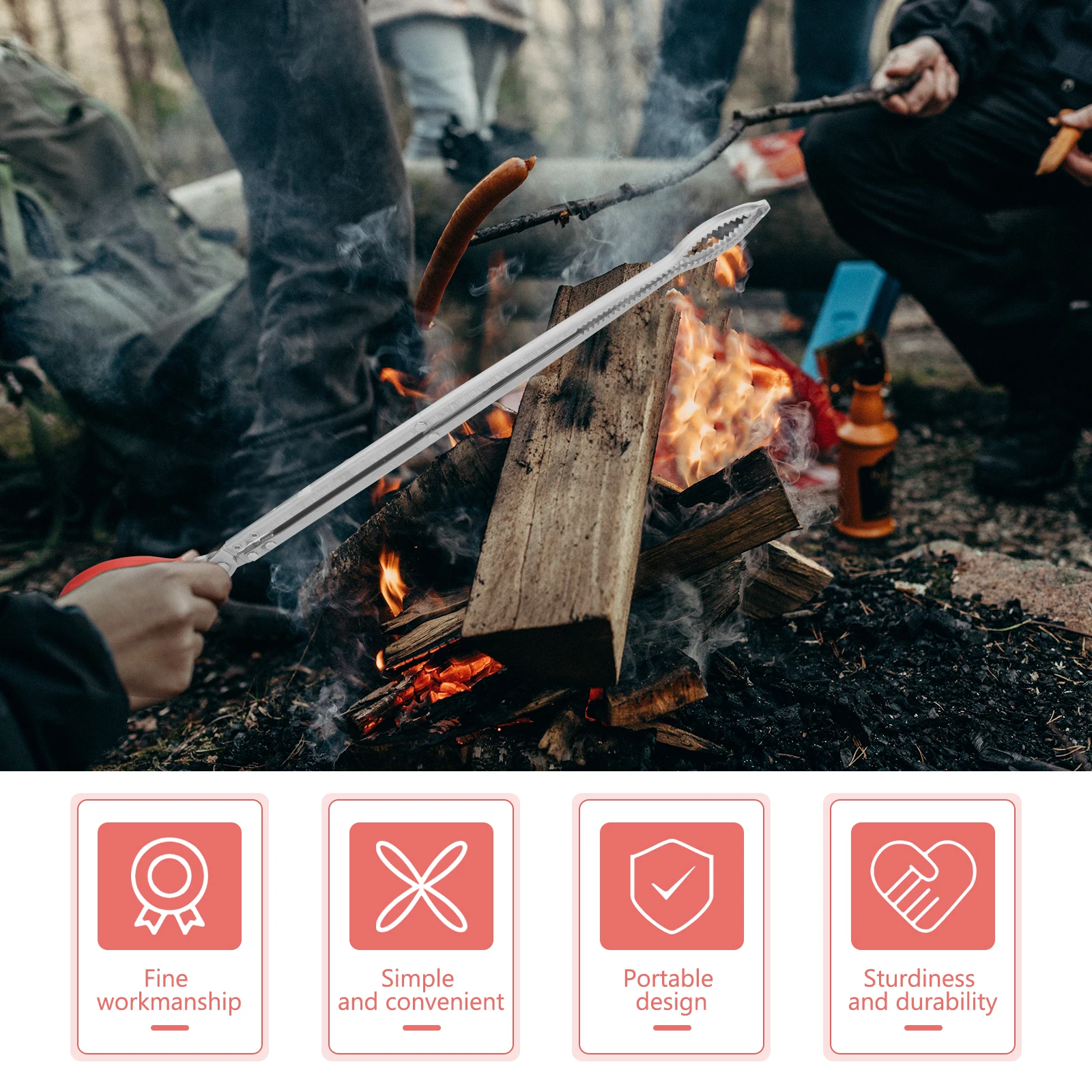 

2pcs Firewood Clip Stainless Steel Fireplace Tong Barbecue Clamp Carbon Metal Clips Outdoor Camping Hiking Picnic Long Handle