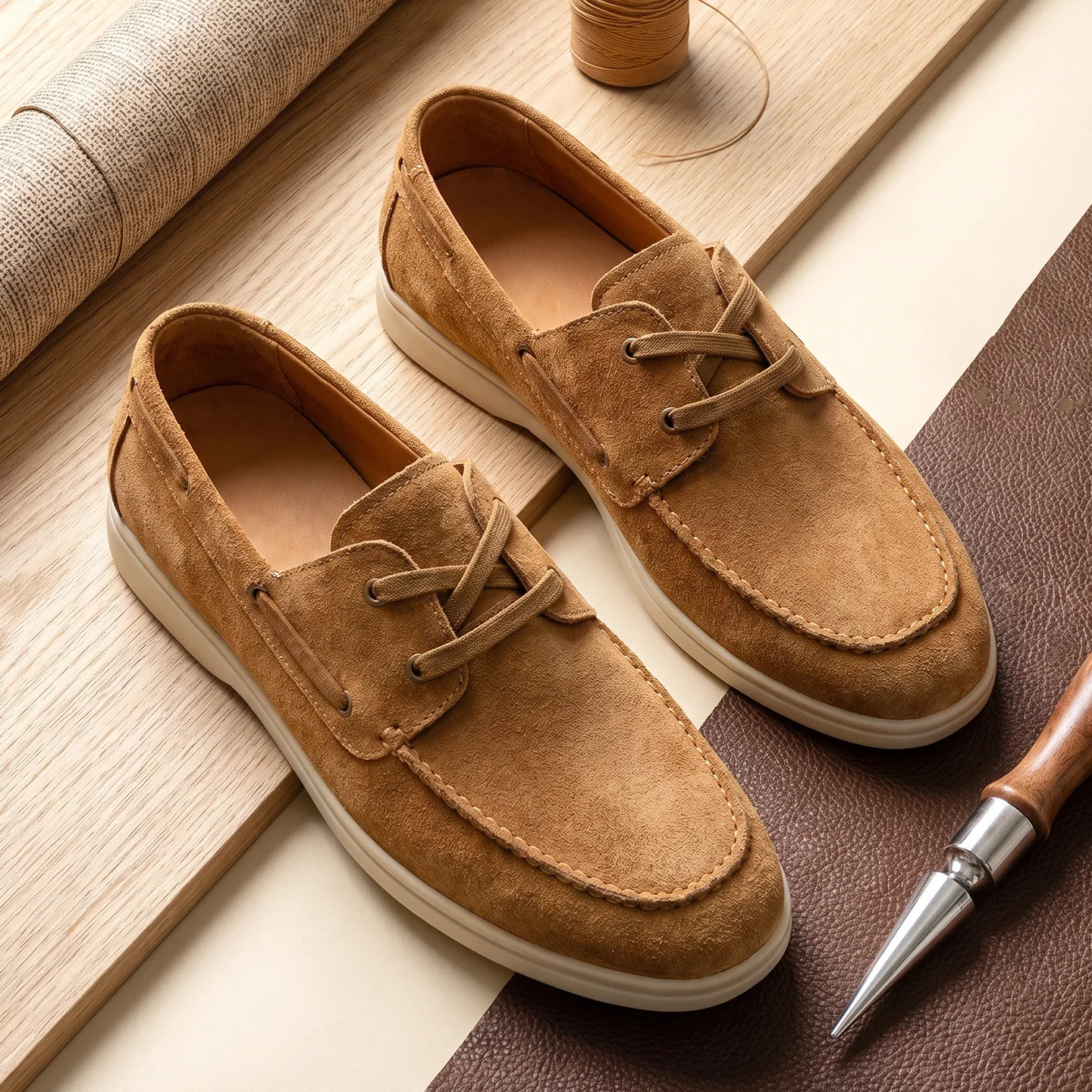 Men's New Suede Leather Slip-On Casual Shoes | Comfortable Soft Sole Handmade Loafers | Fashion Versatile Genuine Leather Flats