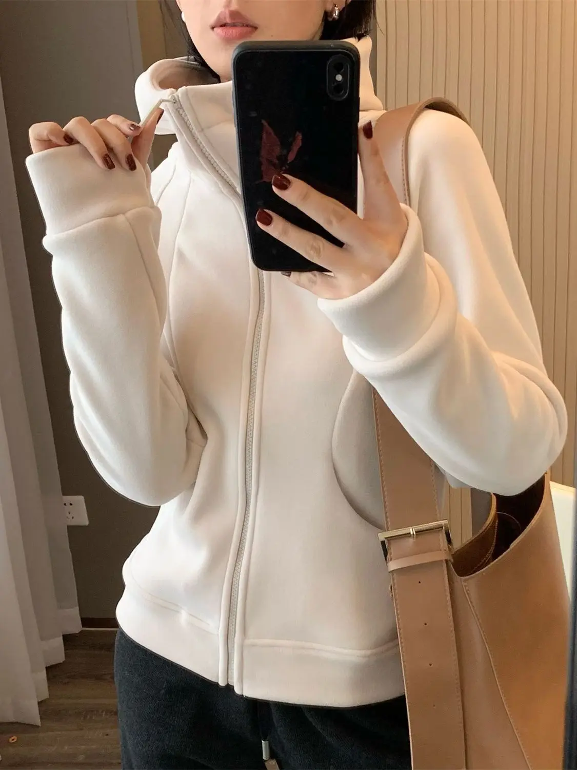 

Двусторонняя флисовая куртка с капюшоном для женщин, осенне-зимняя, свободного кроя, теплая, из полиэстера, с длинными рукавами, на молнии