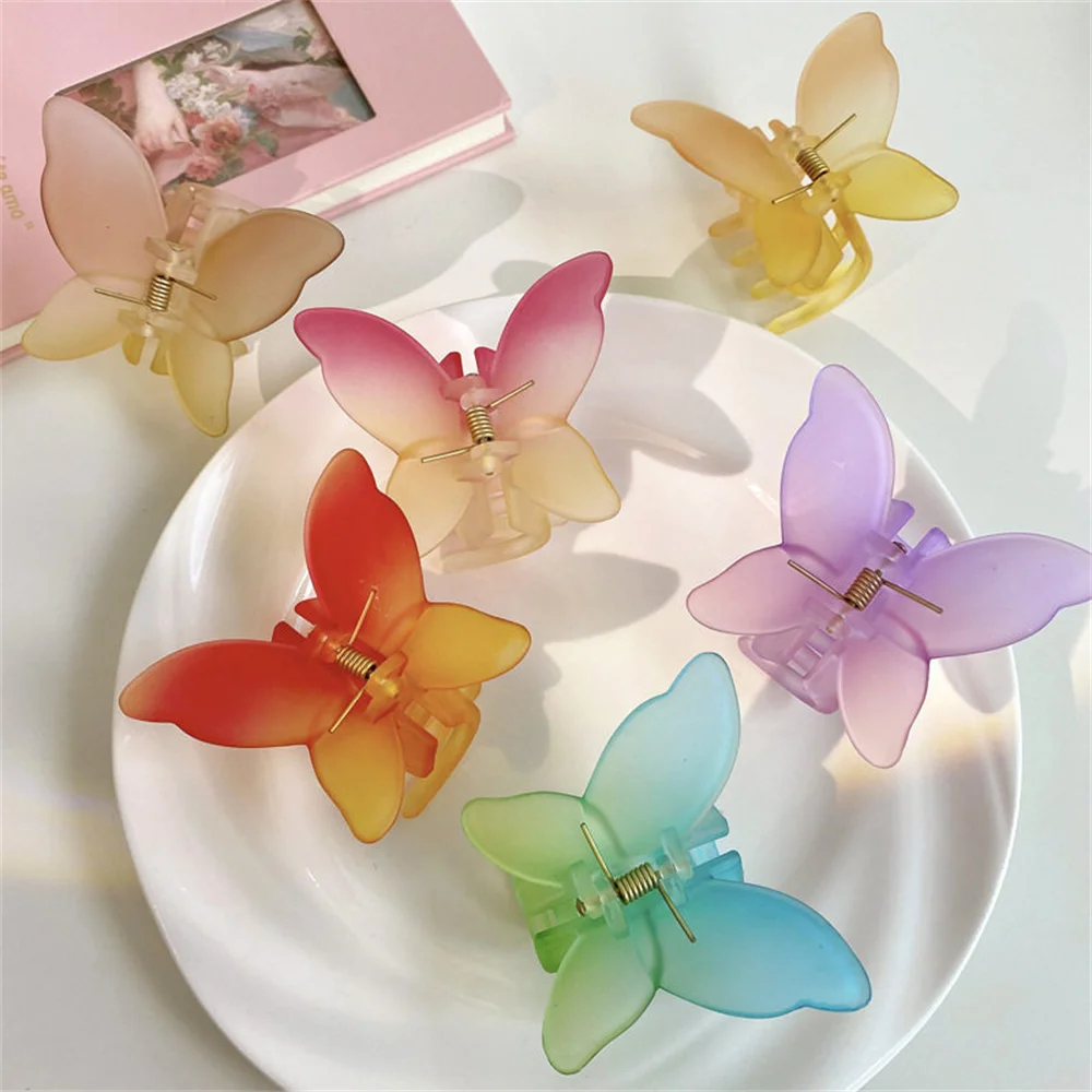 Cute Sweet Jelly Color Gradient Butterfly Hair Claw Clip for Women Lovely Elegant Ponytail Clips Barrettes Crabs Hairpins