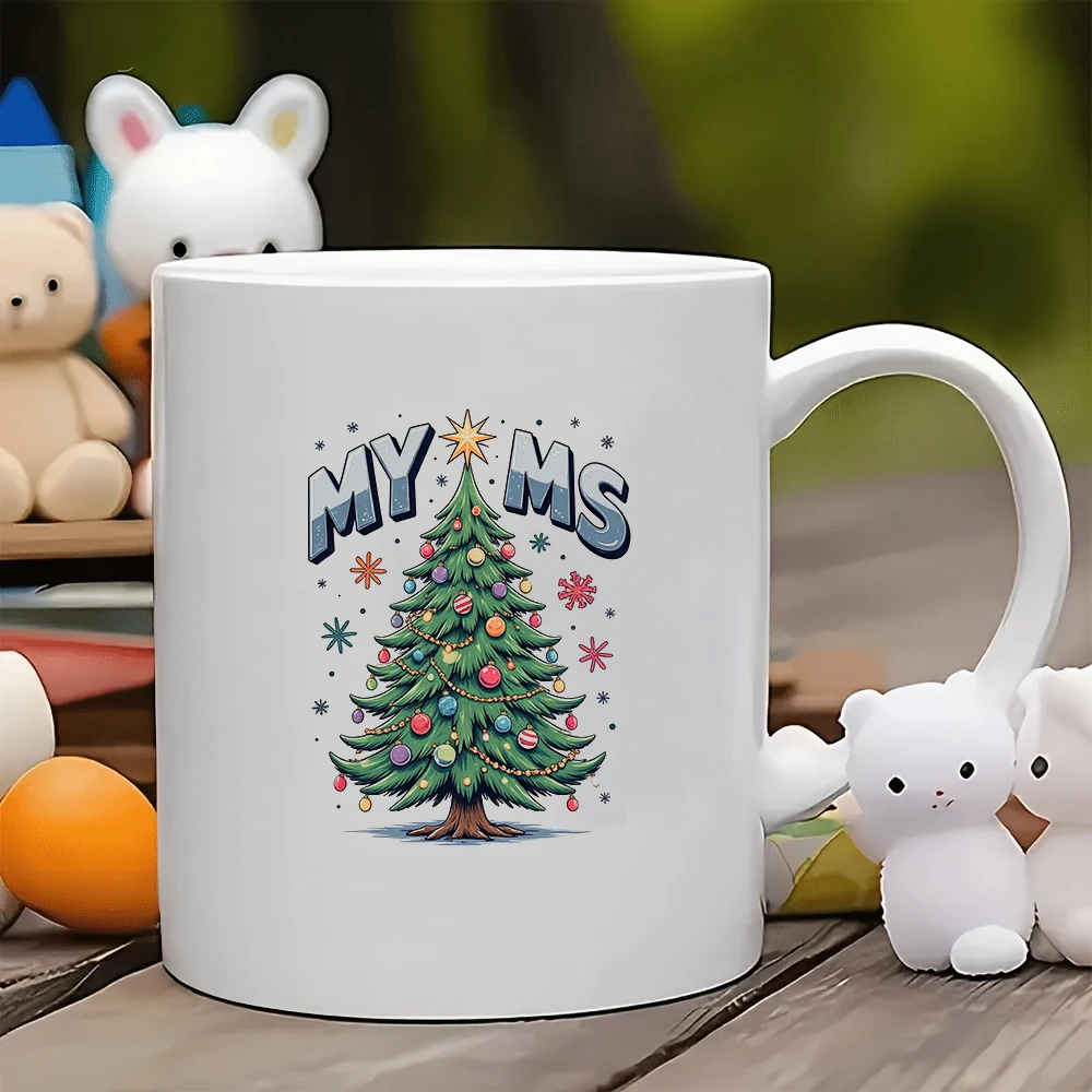 

11oz Cup + Cartoon Christmas Tree Pattern MY MS Design Christmas Gift Kids Water Cup Family Office Coffee Cup Set