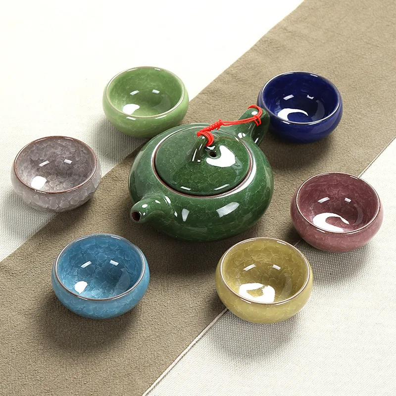 Ceramic Rainbow Ice Crack Kung Fu Tea Set, Teapot, Teacup Set