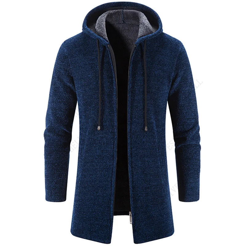 Cardigan à capuche à manches longues monochromatique mode hommes pull manteau hiver veste chaude manteau tricoté à glissière pull pour hommes M-4XL