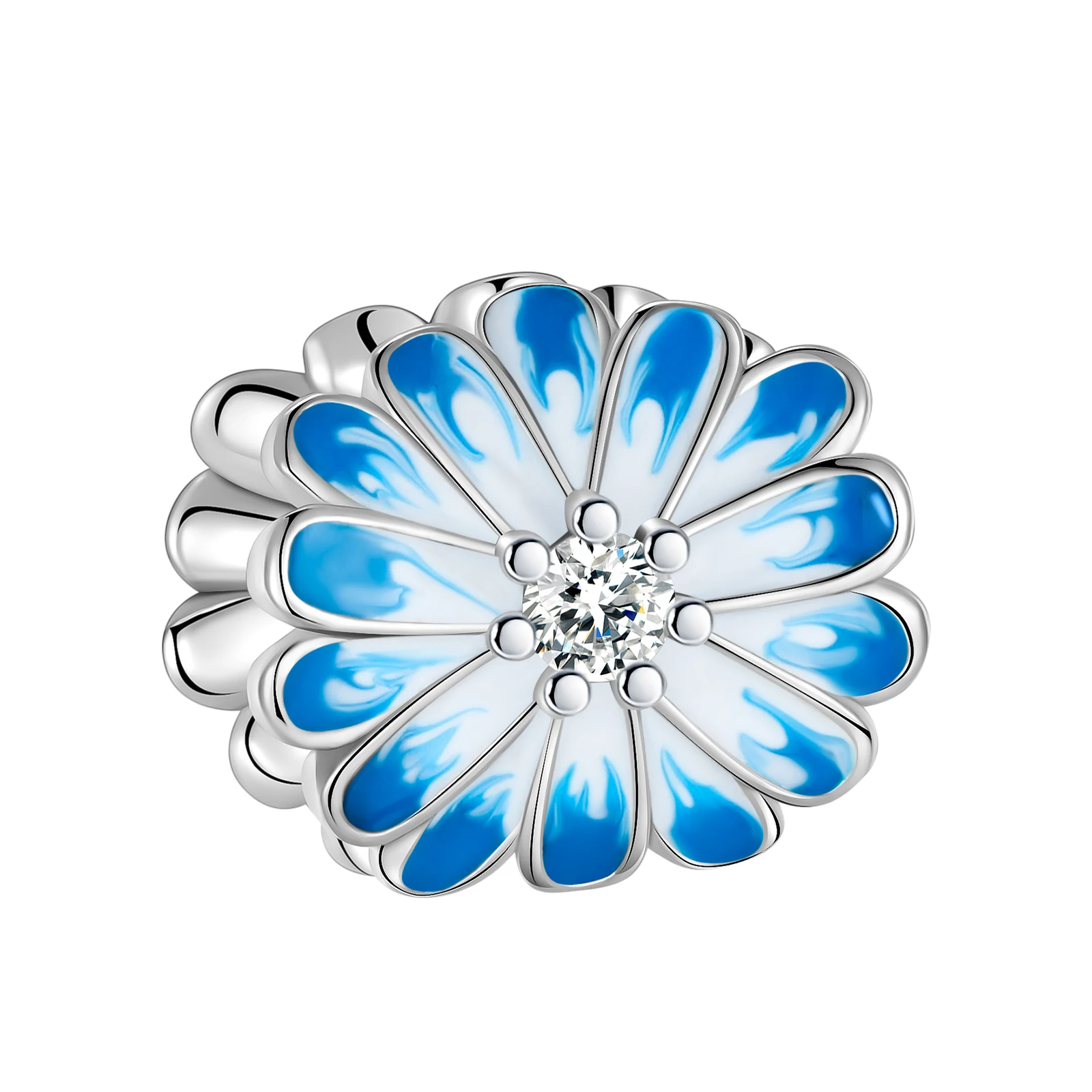 

925 silver-blue chrysanthemum boutique fashion beaded fit pandora original bracelet charm bead necklace Diy female jewelry