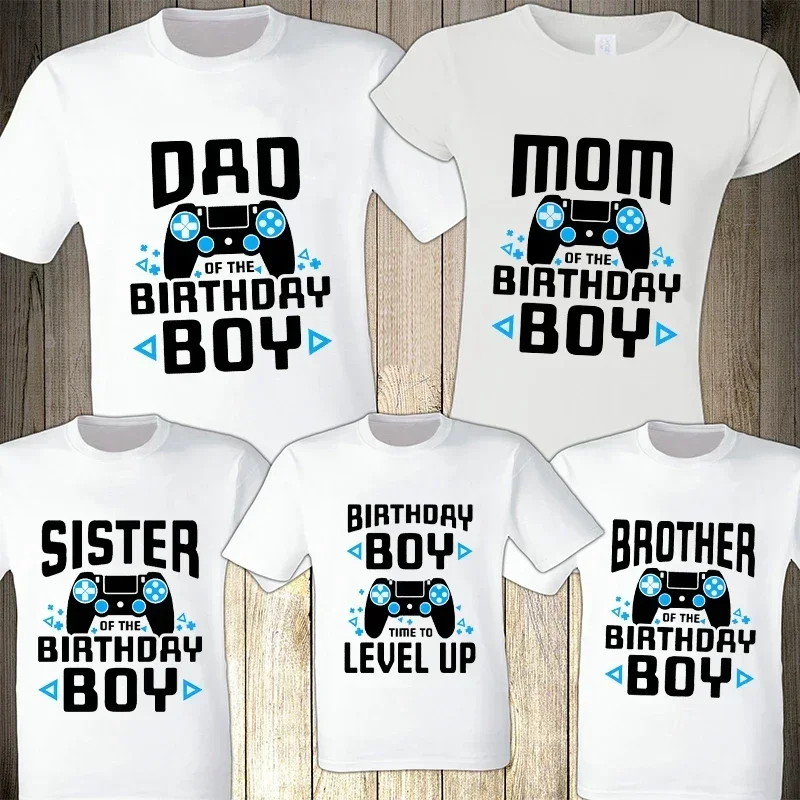 Video Gamer Birthday Party T-shirt Family Matching Boys Birthday Squad Tees Aesthetic Oversized Clothing Funny Graphic Y2k Tops