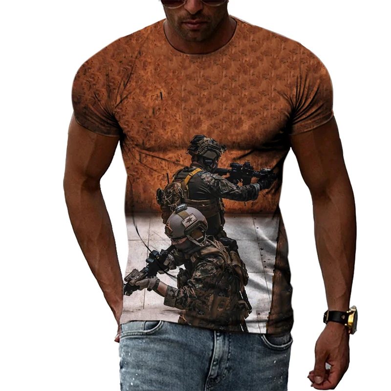 Summer Fashion Men's T-shirt 3D Printing Personality Raid Camouflage Outdoor Quick-drying Short-sleeved Young Trend O-neck Top