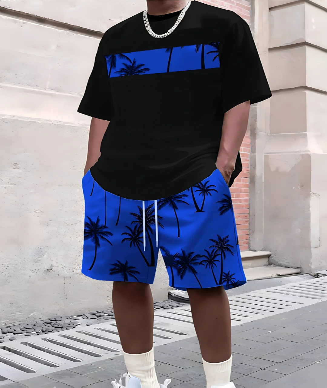

2026 Summer New Style Men's Short-Sleeved Shorts with Breathable and Casual Fashion 3D Printings for Beachwear Men's Clothing