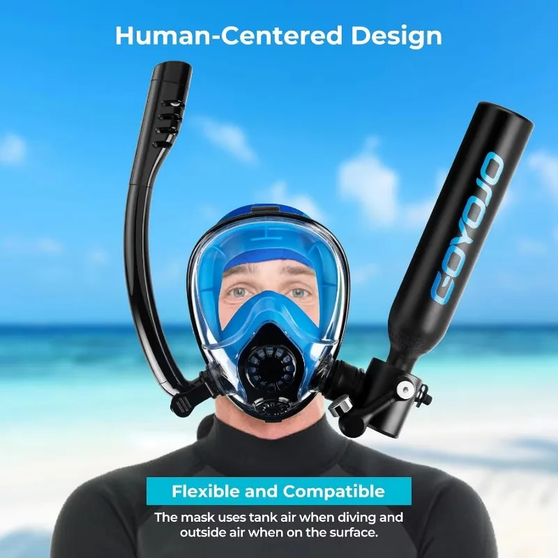 0.5L Mini Diving Tank Full Face Snorkel Mask Combination High Aluminum 5-8 Minutes Diving Underwater Breathing Oxygen Supply