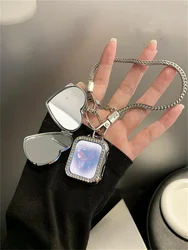 Korea Silver Bone Love Mirror Pendant Strap + Luxury Rhinestone Case For Apple Watch 46mm 42 49 41 45 44 Band For 0 9 8 SE Gift