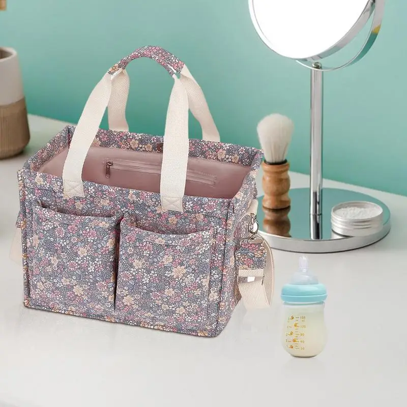 Small Diaper Bag Lightweight Tote Diaper Bag Classic Floral Pattern Portable Diaper Organizer Caddy Travel Accessories For