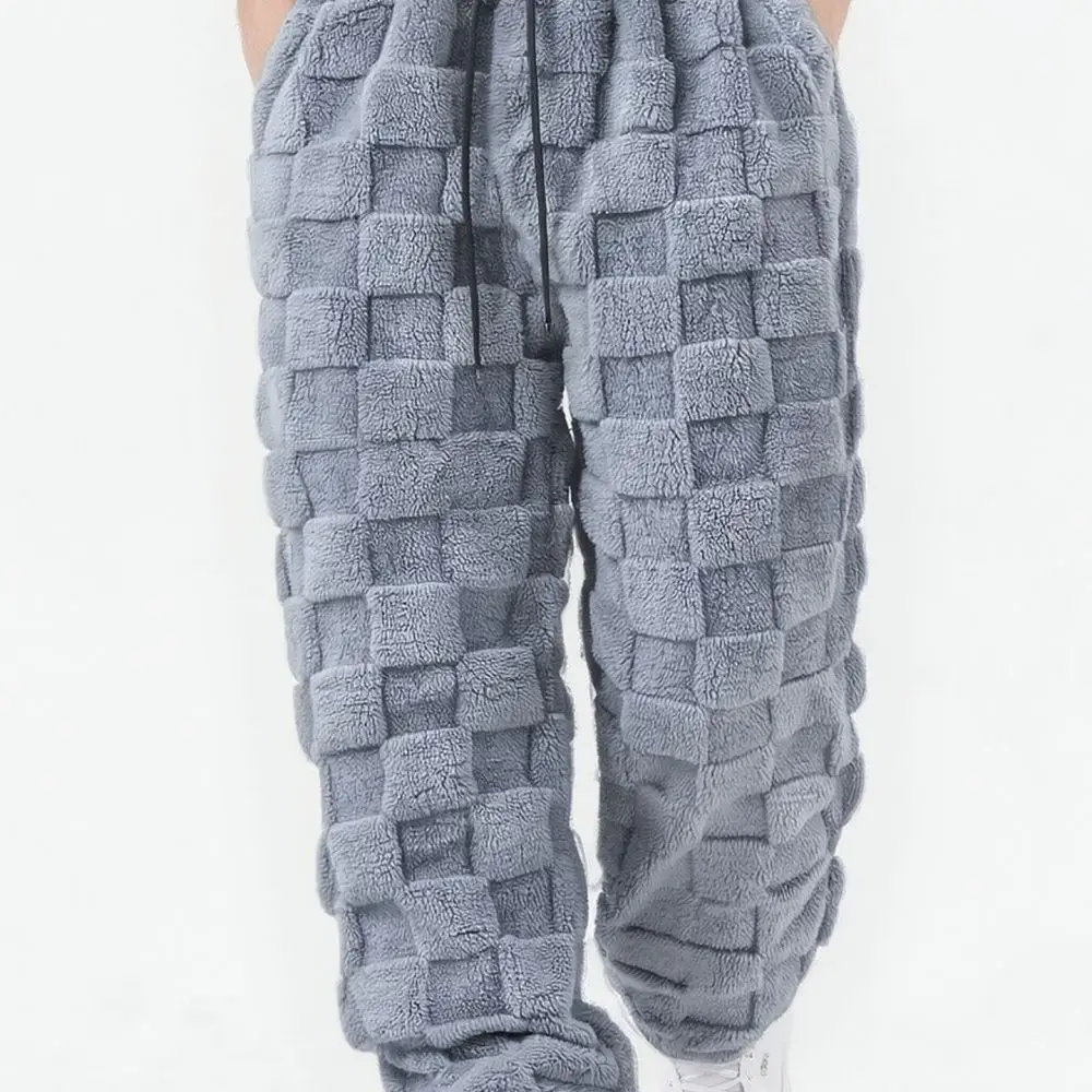 For Lixiong Mens Plaid Casual Trousers Winter Fleece Warm Sweatpants Straight Fit Durable Fabric Comfortable Daily Sporty Pants
