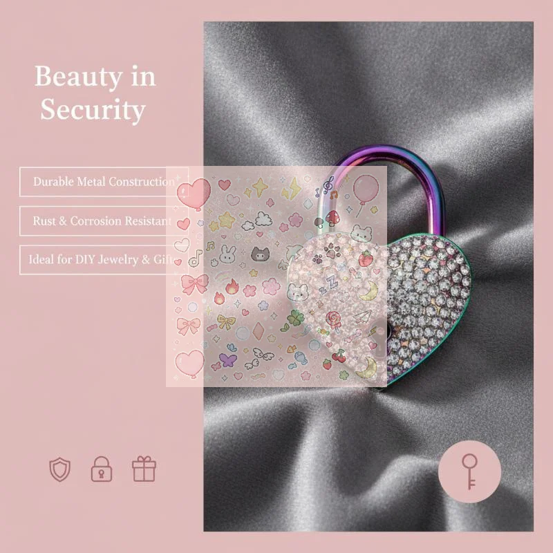 1 PCS For Jewelry Box Small Wooden Box Metal Love Wish Lock Keyed Padlocks Diamond Heart Shaped Lock