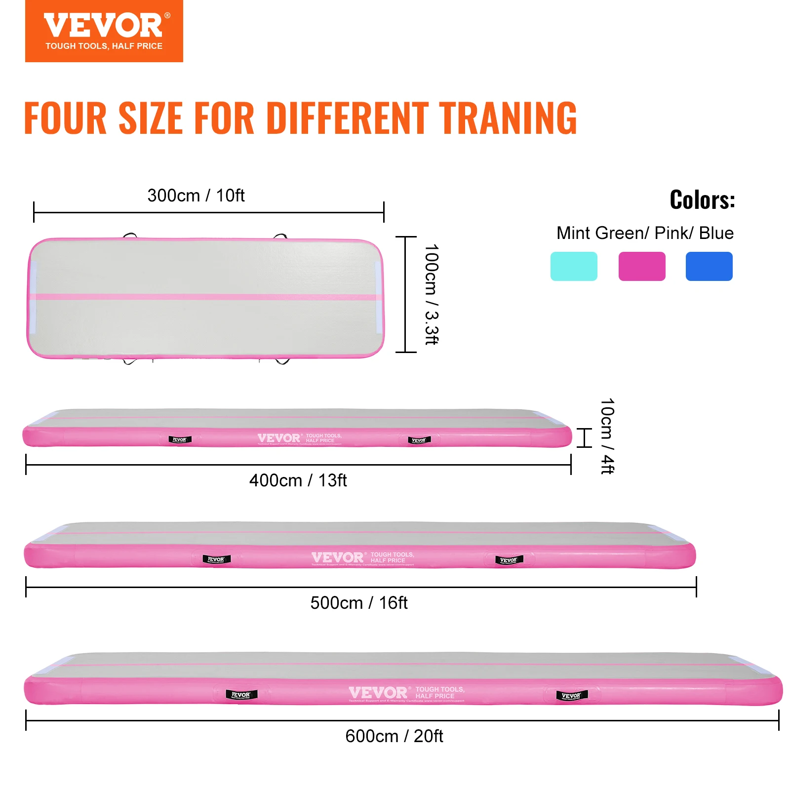 VEVOR 10/13/16 ft Gymnastics Air Mat Thickness Inflatable Gymnastics Tumbling Mat Tumble Track with Electric Pump Training Mats