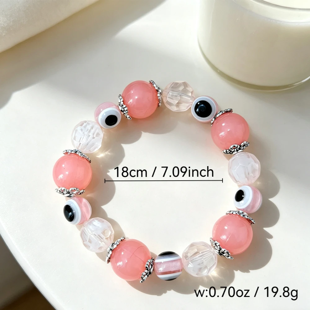 Pink Devil's Eye Beaded Bracelet, Niche Fresh and Girly Style Elastic Bracelet, Versatile and Stylish Accessory