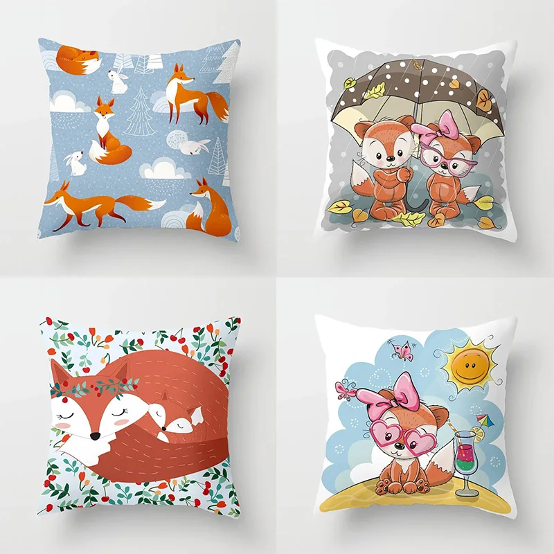 Cartoon Little Fox Decorative Pillowcase Car Ornaments Office Living Room Sofa Home Pillowcase