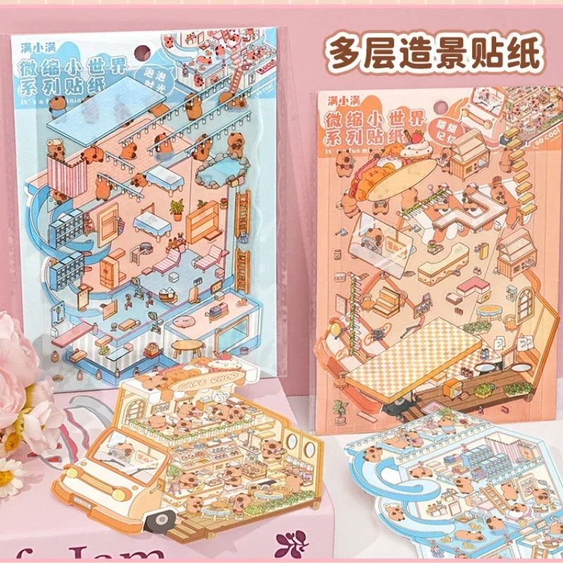 Cartoon Capybara Town Landscape Sticker 2.5D DIY Pocket Cabin Scene Game Stickers Christmas Gift For