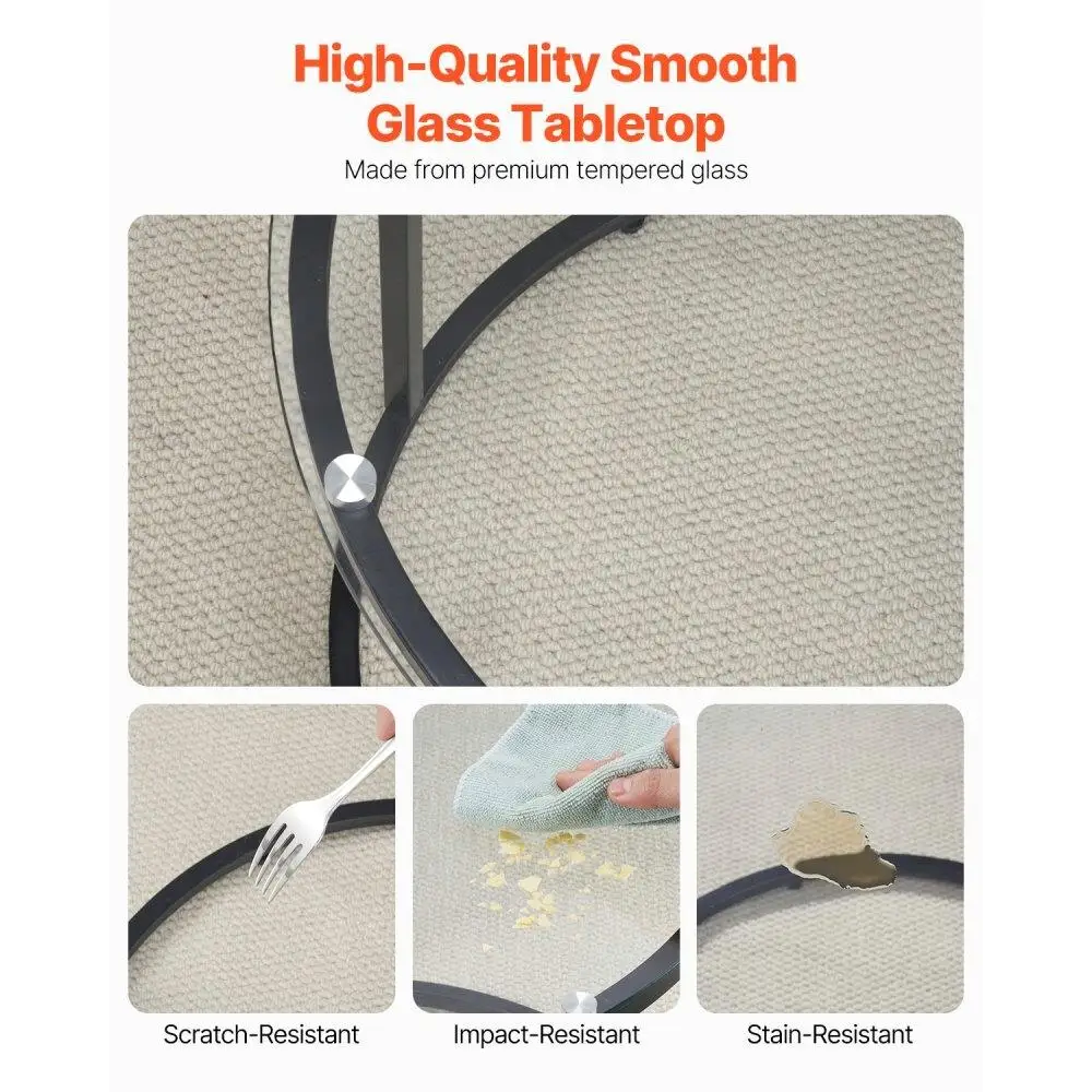 Nesting Round Glass Coffee Table Set of 2 Modern End Tables with Metal Frame for living Room Bedroom Office Use