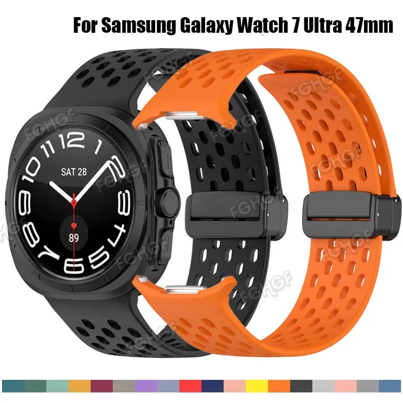 Bracelet en silicone pour Samsung Galaxy Watch 7 Ultra, 47mm, Bracelet magnétique pliable, Accessoire de bande