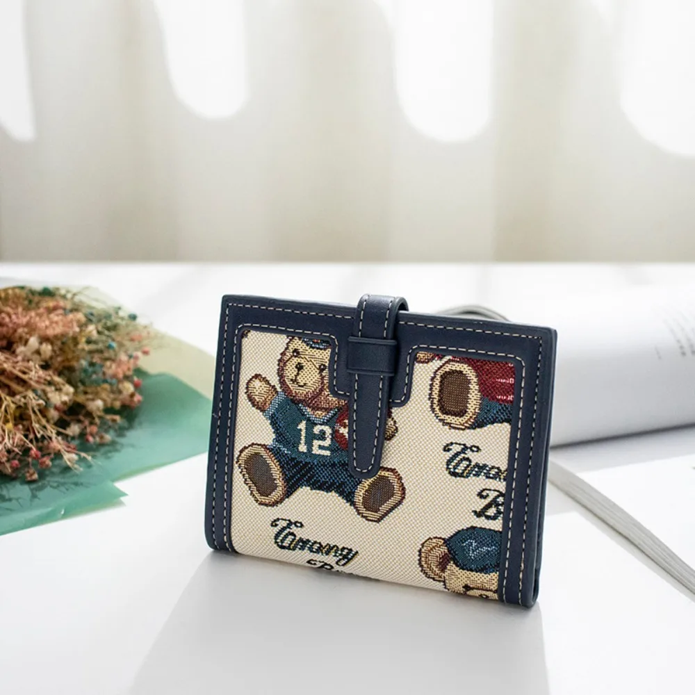 

Multifunctional Knitted Cartoon Bear Women's Purse Canvas Bohemian Style Coin Pouch Square Wallet Storage