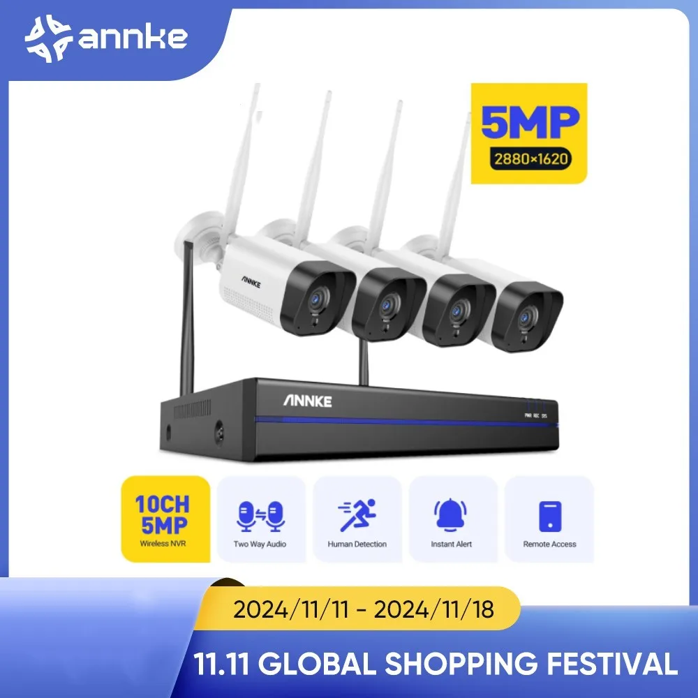 ANNKE 5MP Wifi Video Surveillance Camera System 4X 5MP Wifi Camera Two Way Audio Night Vision Wireless Video Security Camera Kit