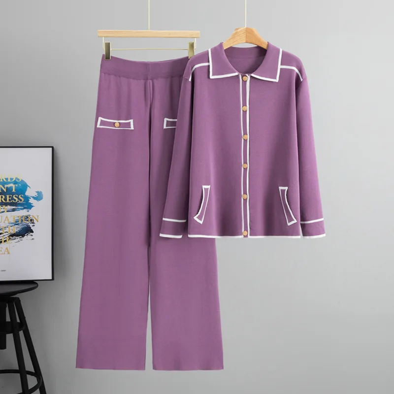 Greenora Y2K Vintage Minimalist Solid Color Old Money Polo Collar Knit Top Wide Leg Pants Two Piece Set Women Spring Sweater